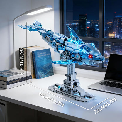 Mechanical Blue Dolphin Building Blocks Set Hand-Operated Motion, Detailed Gear Design, Display & Play Model Futuristic Ocean Animal Model