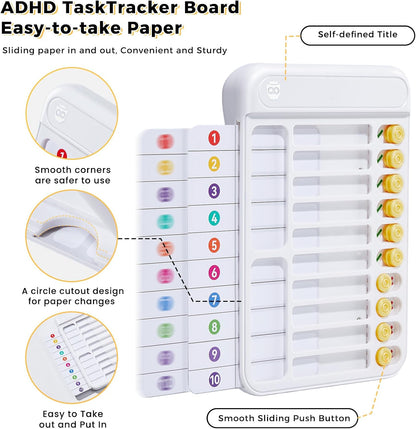 Magnetic Chore Chart for Kids, ADHD Tools for Kids to Do List Checklist Task Board Routine Chart Visual Schedule for Fridge with 10 Sliders and Magnetic Marker - White