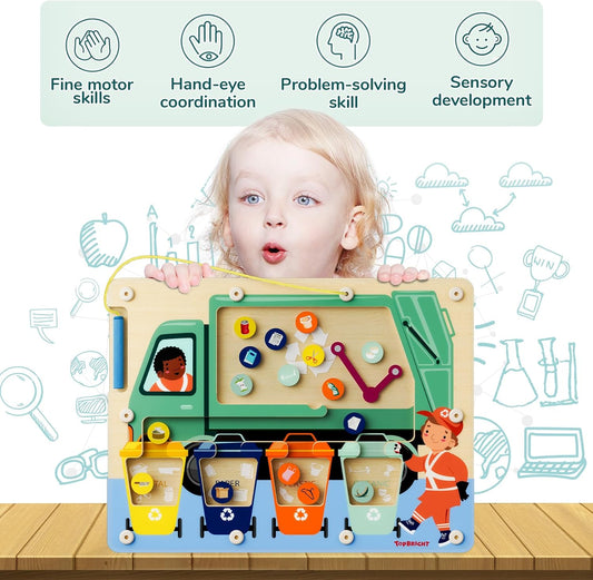 TOP BRIGHT Wooden Magnetic Maze Board for 3 4 5 Years Old, Wooden Activity Board, Learning Color Recognition Magnetic Beads Fine Motor Toys for Kids Age 3+ Years Old Boy Girl
