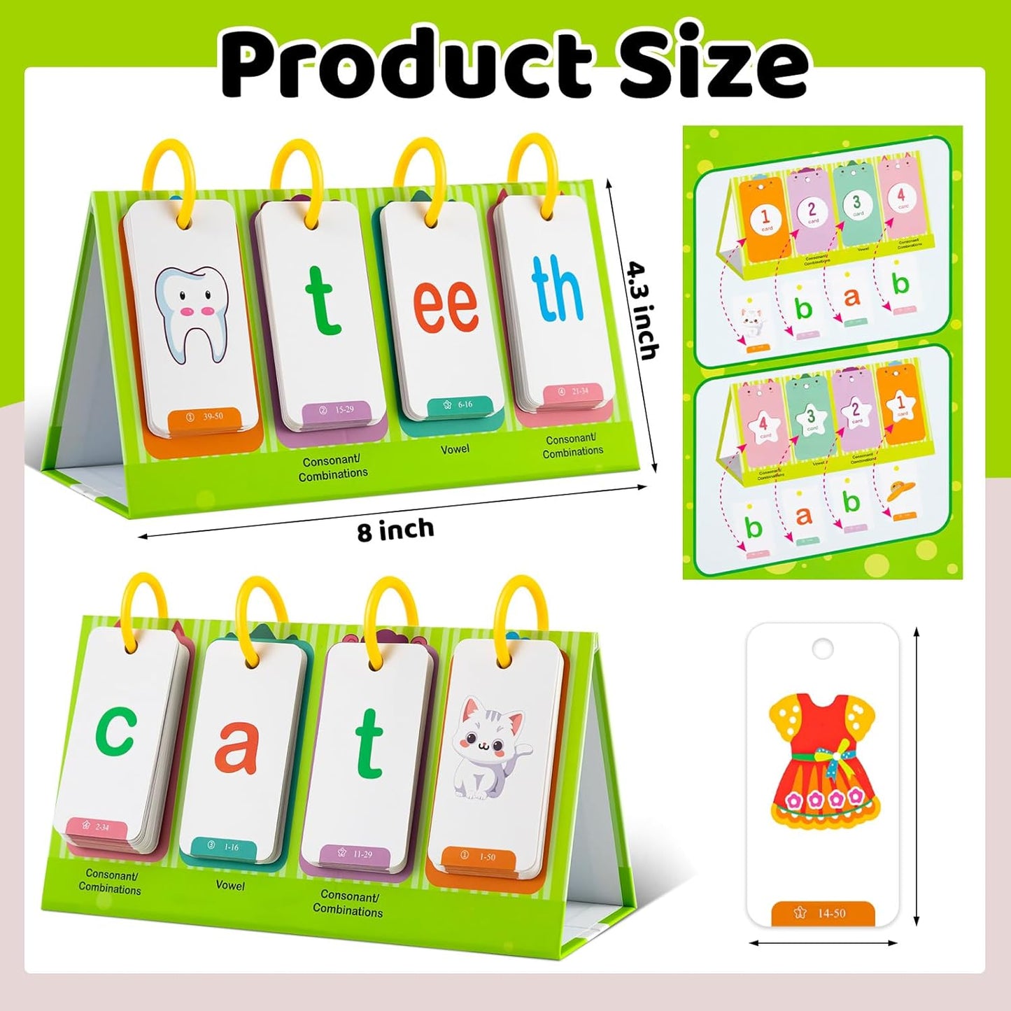 CVC & CVCC Words Games Phonics Flash Cards for Preschool Kindergarten, Alphabet Learning Pocket Chart, Educational Preschool Phonics Learning Tool for Student Teacher School Supplies