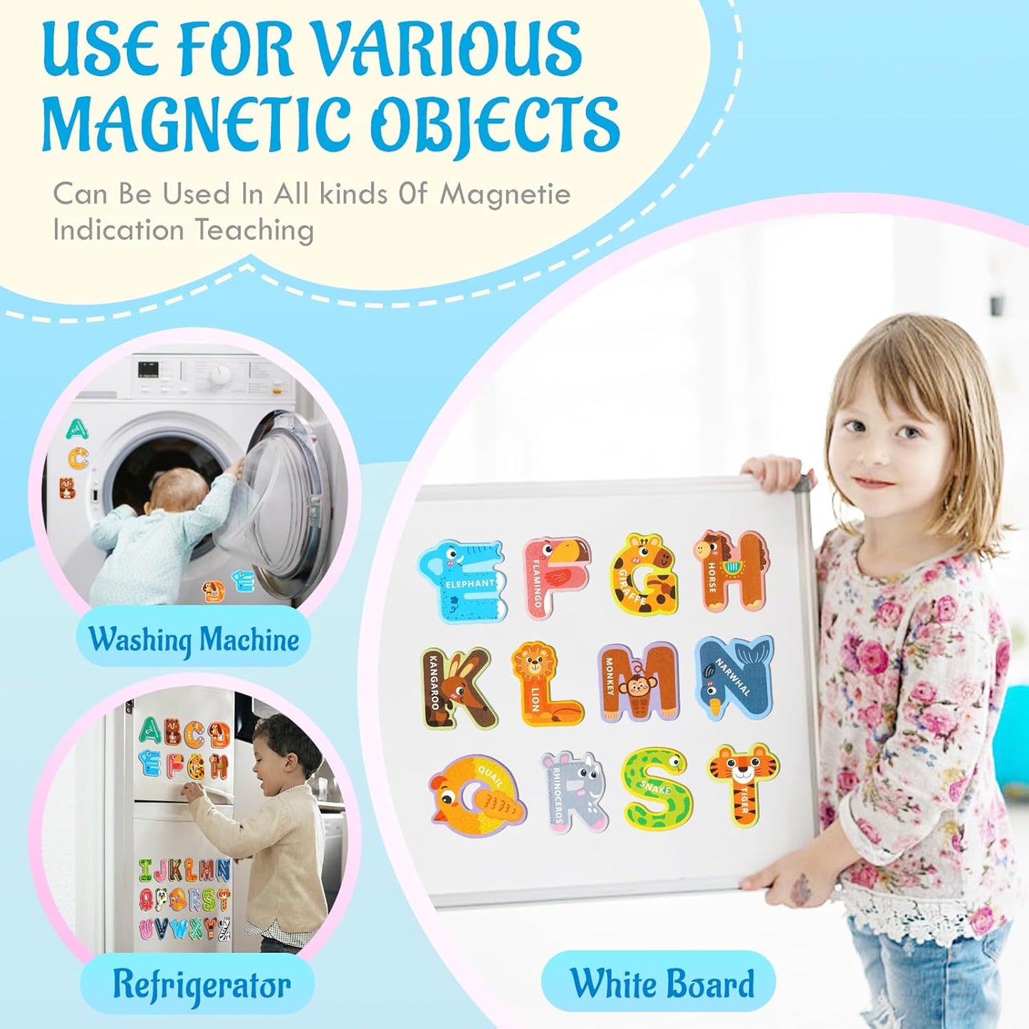 Magnetic Letters for Toddlers 1-3, 26PCS Cute Animal Alphabet Magnets Letters Learning Toys for Toddlers 1-3 Uppercase ABC Magnets for Refrigerator Best Gifts for Birthday Easter Basket Stuffers