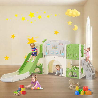 11in 1 Toddler Slide, Kid Slide for Toddlers Age 1-3 with Telescope, Basketball Hoop, and Telescope, Indoor Outdoor Playset Playground Blue Grey