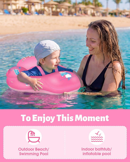 LAYCOL Baby Pool Float with Canopy UPF50+, 5 Point Safety Buckle No Flip Over, Inflatable Toddler Floaties Infant Pool Floats with Double Air Chambers, Baby Beach Essentials/Traval for 3-36M