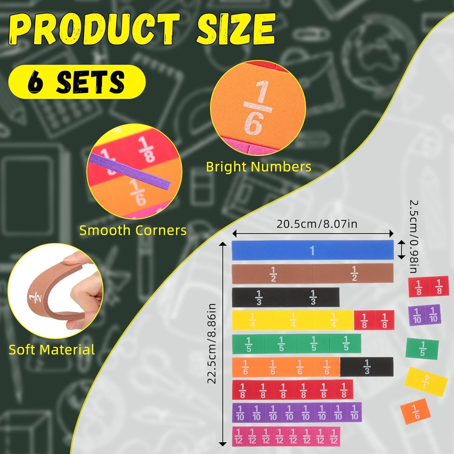 Sayglossy 6 Sets Fraction Circles Set for Math Classroom Fractions Manipulatives Math Manipulatives for Home School Supplies