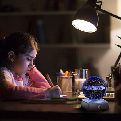 3D Solar System Crystal Ball with LED Touch Base,Solar System Night Light Lamp Gift,Indoor Figurine Lamps Light for Birthday,Christmas,Wedding,Graduation(8cm)