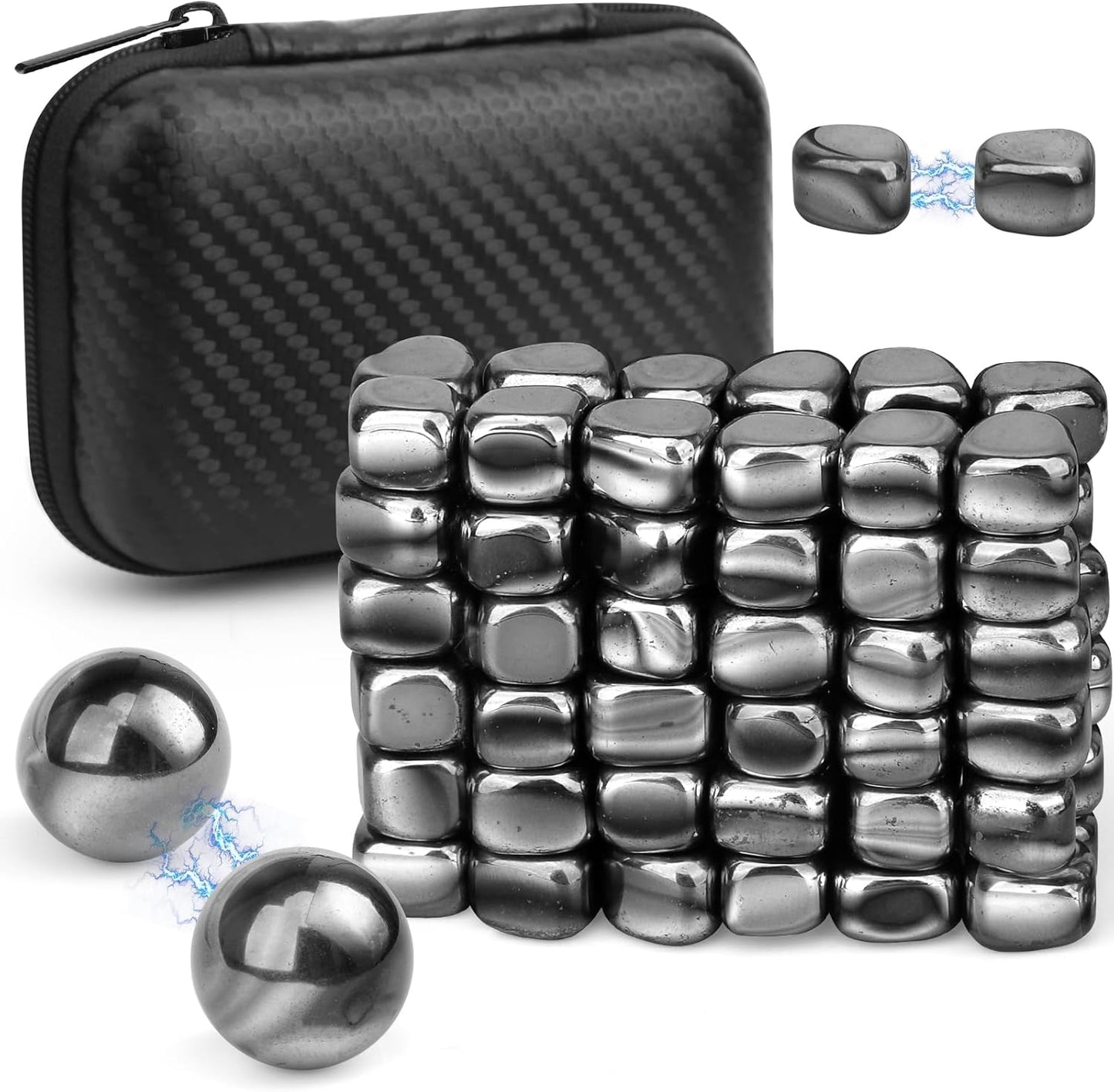 Fidget Mangetic Store with Fiber Case, Magnetic Stones with 1.26 inch Magnet Balls for Adults, Cool Magnet Rock Stone for Kitchen Refrigerator Magnet Office Desk Decor, Brain Storming EDC Science Kit