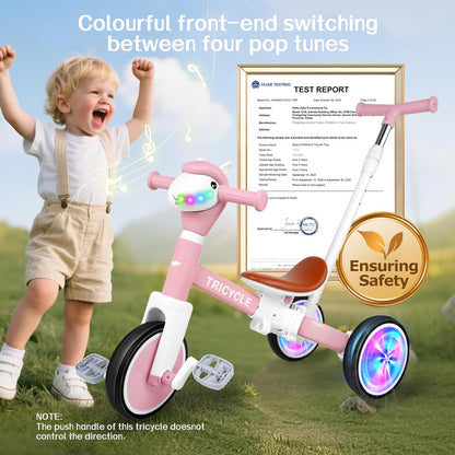 Tricycle for Toddlers 1-3 Year Olds, 5 in 1 Toddler Balance Bike 2-4 Years Old Boys Girls, Push Trike Toys with Adjustable Handle, Birthday Gifts for 2 3 4 5 Year Old Kids Bike (Blue)