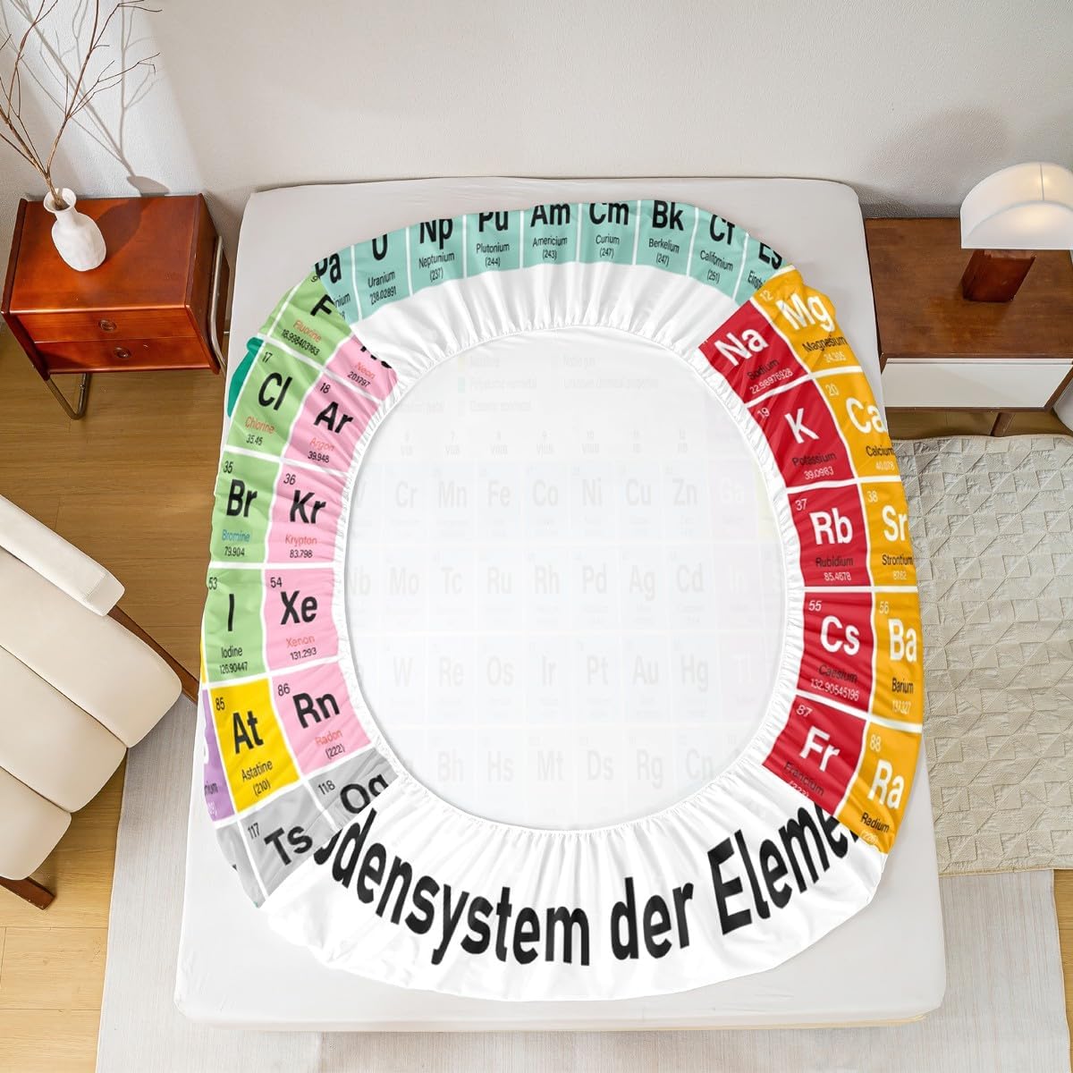 Kids Periodic Table of Elements Bed Sheet Set Educational Fitted Sheet for Kids Boys Girls Teens Study Bedding Set Chemistry Bed Cover 2Pcs Twin Size