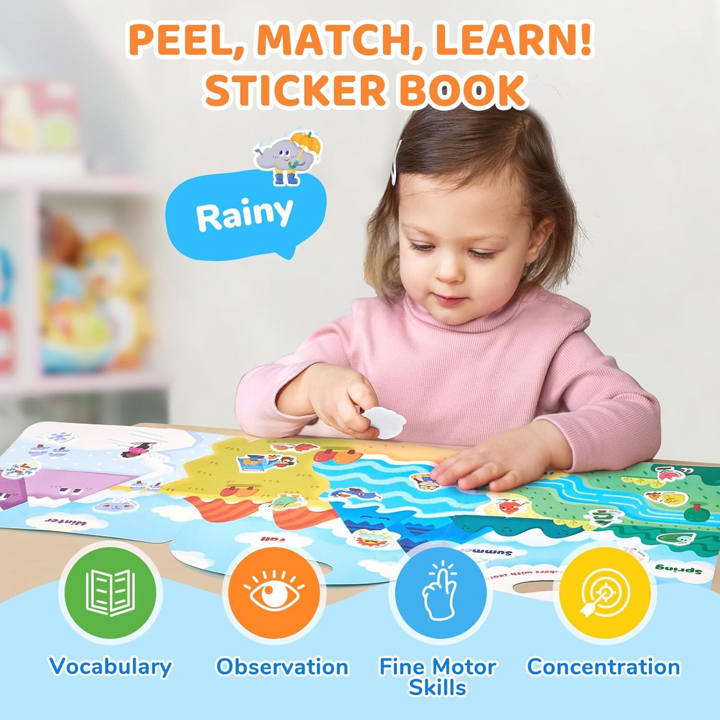 JoyCat Reusable Sticker Book Set (3-Pack): Farm, Pizza-Making, Weather - 90 Pcs Stickers for Toddlers, Kids Sticker Activity Book, Road Trip Travel Toys, Birthday Gifts for Boys and Girls