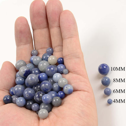 NCB 100pcs Original Natural Stone Beads Gemstone Round Loose Beads 6mm 8mm 10mm (Blue Aventurine, 6mm 100Beads) - Colors A