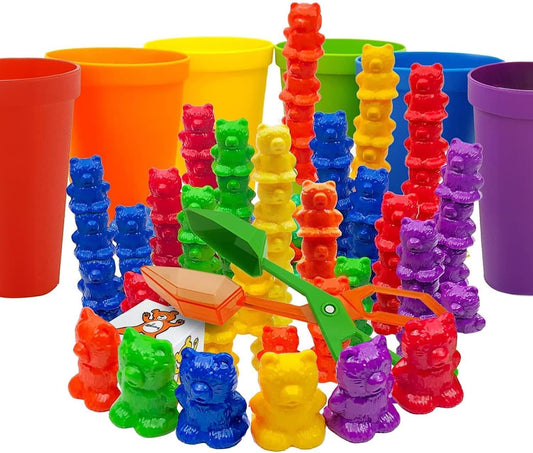 Skoolzy Counting Bears Set - 70 Pc Color Sorting Sensory Toys for Toddlers 3-4 - Montessori Toys for 3 Year Old - Autism Toys for Toddlers 3-4 - Color Sorting Toys for Toddlers Learning + Education