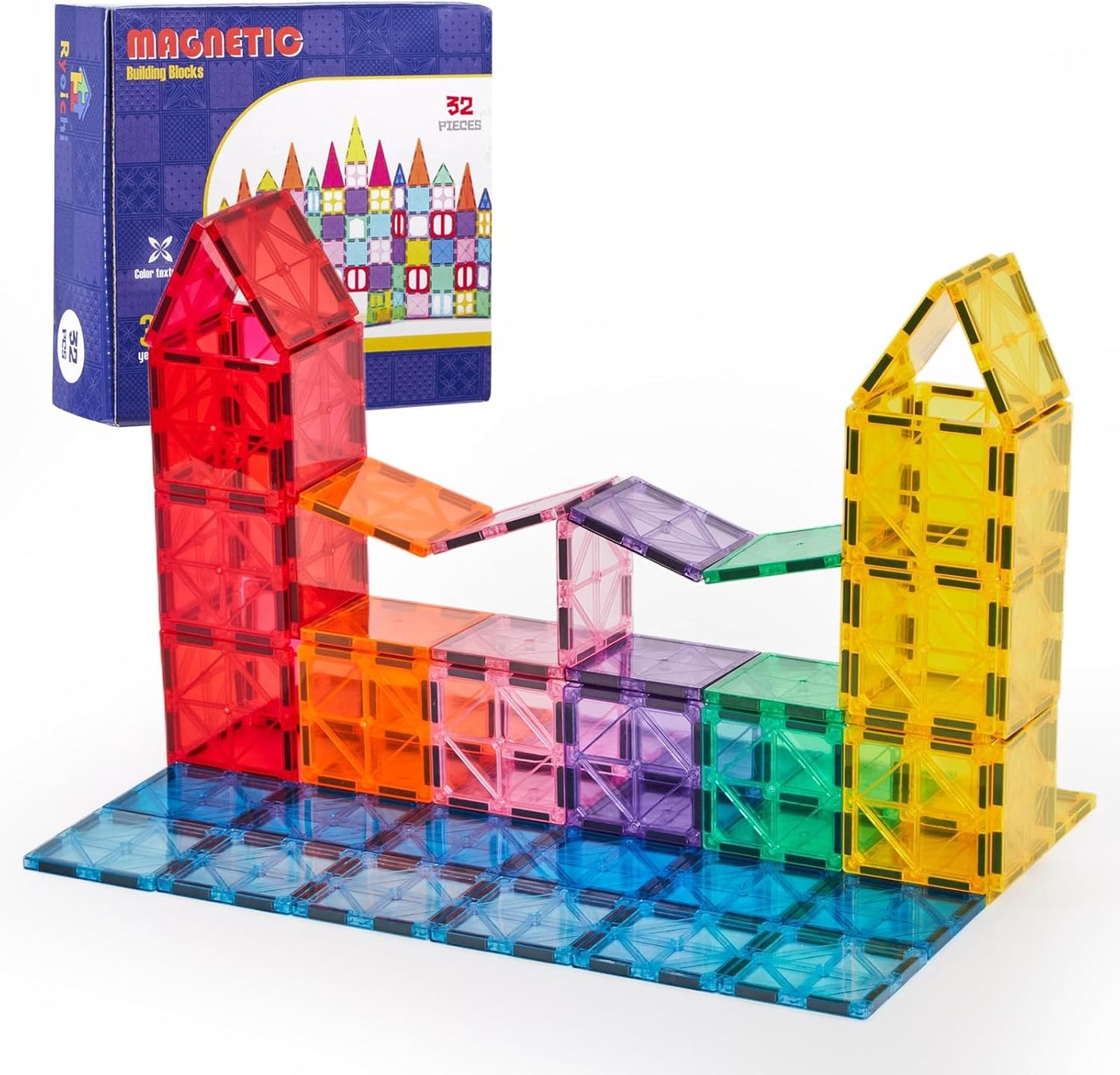 Ryoichi 138PCS Magnetic Tiles Set with 2 Cars, STEM Educational Construction Building Blocks & Montessori Learning Toys for Kids Ages 3-9+ Years