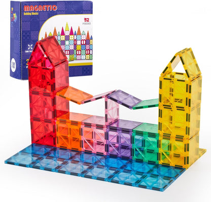 Ryoichi 138PCS Magnetic Tiles Set with 2 Cars, STEM Educational Construction Building Blocks & Montessori Learning Toys for Kids Ages 3-9+ Years