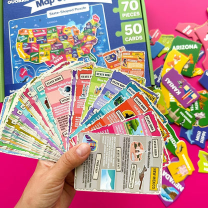 United States Puzzles for Kids Ages 4-6 - 70 Pcs USA Map Kids Puzzle with 50 Cards 400+ USA Facts - State & Capitals Floor Jigsaw Puzzles for Children 6-8 - Educational Toys Gift for Boys Girls