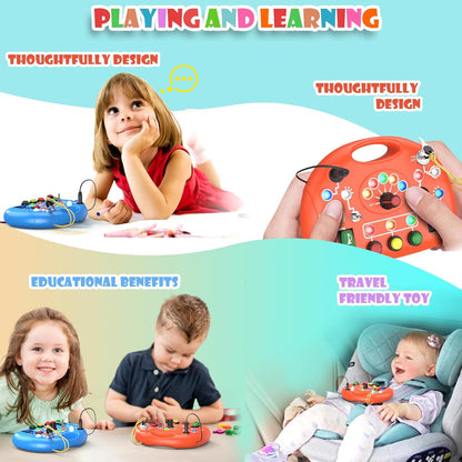 Montessori Busy Board with LED Light for Toddlers 2-4 Year Old, Sensory Toys with Sounds & Switches, Car Driving Travel Toys for Kids, Preschool Busy Book Boy and Girls Birthday Gifts (Pink)