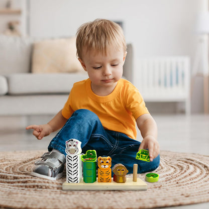 Big Discoveries Stacker - Animal Block Stacking Puzzle for Ages 2 and Up | Durable Wooden Geometry Shape Toy with Flexible Safety Pegs and Pegboard - Montessori Stack Toy for Toddlers (Farm Stacker)