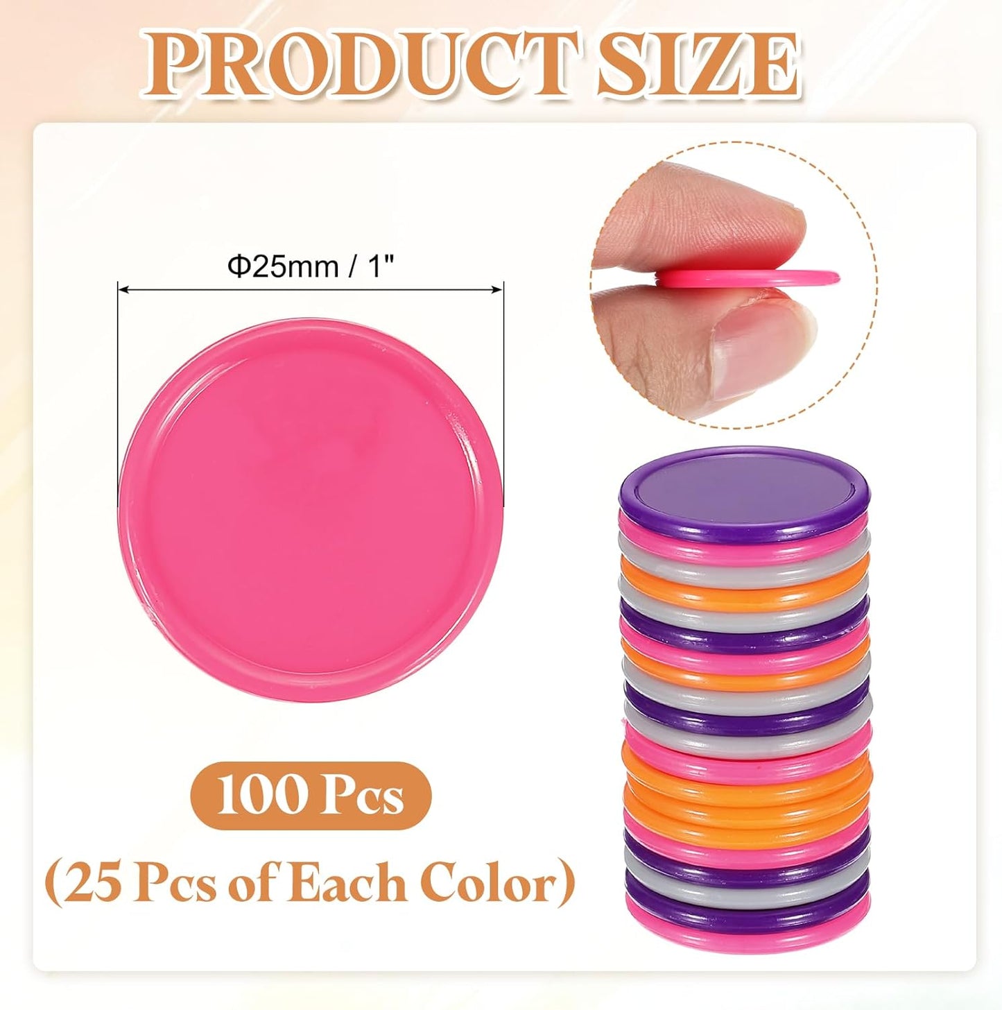 uxcell 100Pcs 0.8 Inch Plastic Poker Chips, Mini Bingo Chips Learning Counters Counting Counters Disks Markers Opaque Game Tokens for Game Play Math Counting, Yellow