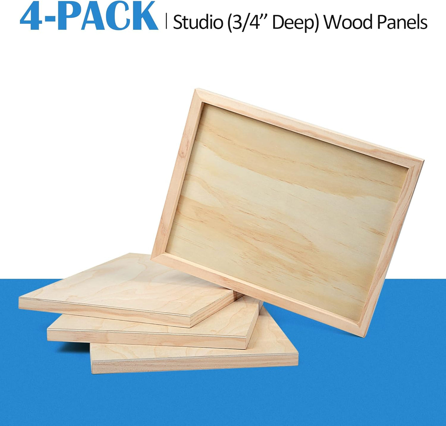 Falling in Art Unfinished Birch Wood Canvas Panels Kit, 4 Pack of 8x10’’ Studio 3/4’’ Deep Cradle Boards for Pouring Art, Crafts, Painting, and More