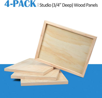 Falling in Art Unfinished Birch Wood Canvas Panels Kit, 4 Pack of 8x10’’ Studio 3/4’’ Deep Cradle Boards for Pouring Art, Crafts, Painting, and More