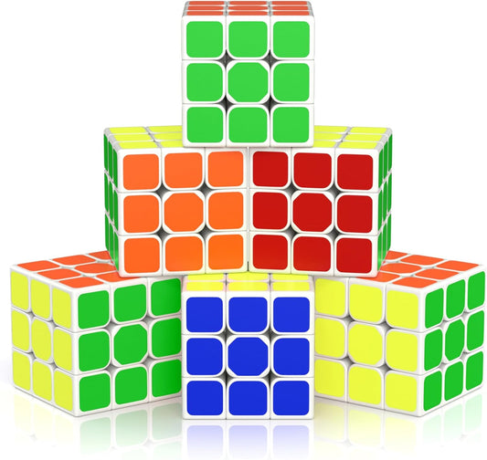 Vdealen 3x3x3 Speed Cube Set, 6 Pack Speed Cube Bulk Magic Cube Set, School Classroom Prize for Students Birthday Party Favors Stocking Stuffers Gifts for Kids Teens Adults(Carbon Fiber Sticker)