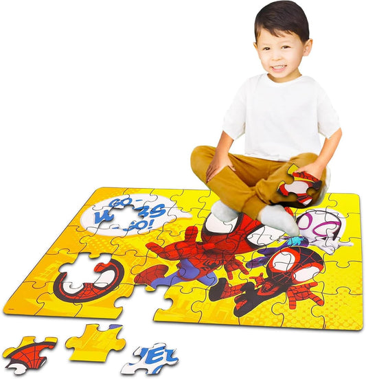 Marvel Amazing Spiderman Floor Puzzle - Bundle with 46 Piece Spidey and Friends Puzzle, Stickers and More | Spidey and His Amazing Friends Jigsaw for Kids, Toddlers, Boys, Girls