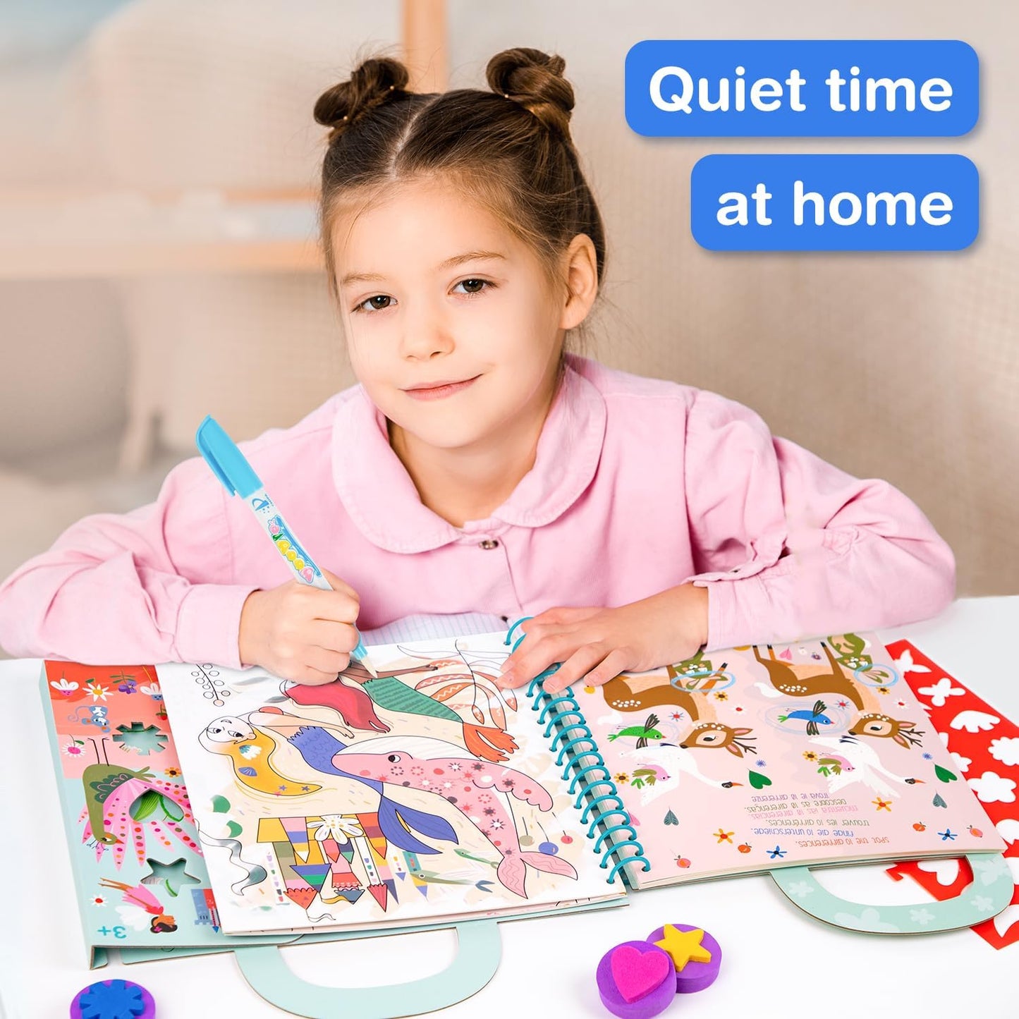 Avenir Reusable Water Coloring Book for Toddlers 3-5 – Mess-Free Paint-with-Water Travel Toy Airplane Activities Road Trip Quiet Book, Water-Reveal Activity Pad, 3-in-1 Creative Set