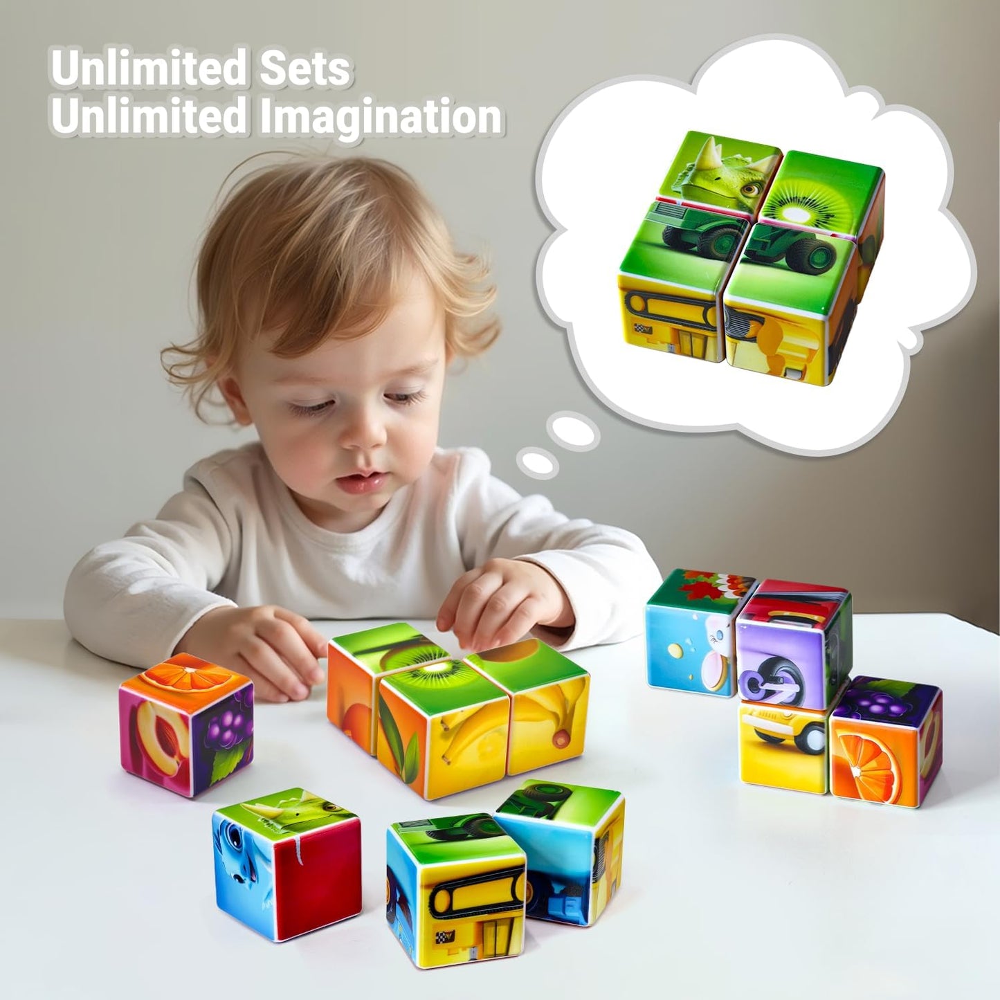 Pairez Toys Random 4 Sets of Magnetic Blocks for Toddlers, 4 Packs Total 16 PCS & 24 Patterns, Magnetic Puzzles for Kids 1-3, Preschool Learning Classroom Must Haves Puzzle Toys
