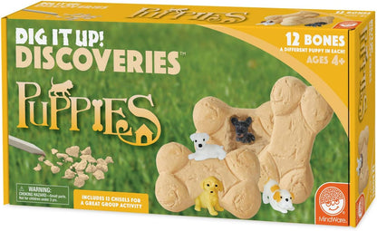 MindWare Dig it Up! Puppies Excavation Kit - Educational Toys for Kids 4 and Up - Dig Kit with 12 Bones, 12 Puppy Figurines, 12 Chisels - Ideal for Group Activities, Events or Classroom Brain Breaks
