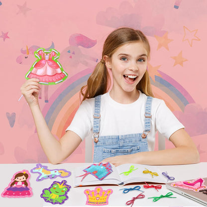 Zonon 8 Pieces Kids Lacing Cards Sewing Cards in 8 Patterns Lacing Games for Developing Imagination Education Supplies Children Sewing Game Favors (Princess, Castle Style)