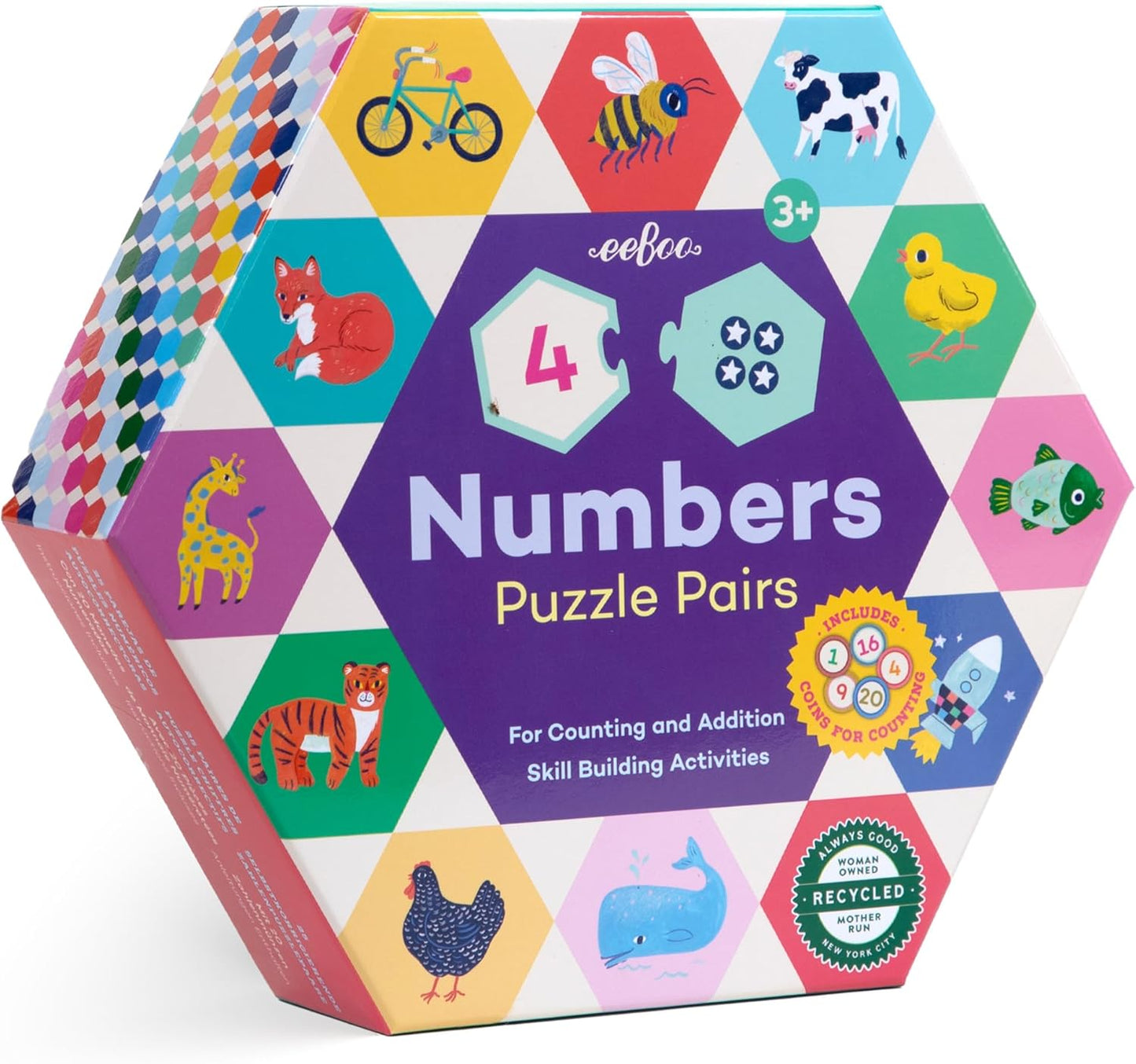 eeBoo Hexagon Puzzle Pairs - Rhyming Words, 33 Self-Correcting Pairs, Match Sounds to Images, Pre-Reading Activity for Preschool Kids Ages 3 and up