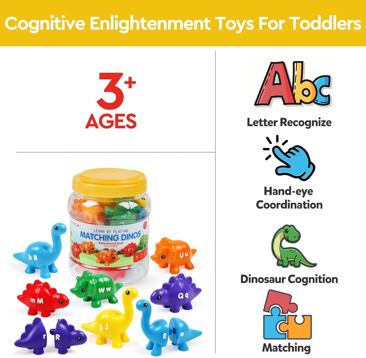 Montessori Matching Dinosaurs Toy, Color and Shapes Recognition, Snap and Pattern Match Game Preschool Learning Toys Homeschooling Class Activity Teaching Tool, Birthday Gift for Kids boys & Girls