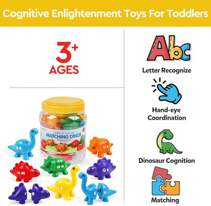 Montessori Matching Dinosaurs Toy, Color and Shapes Recognition, Snap and Pattern Match Game Preschool Learning Toys Homeschooling Class Activity Teaching Tool, Birthday Gift for Kids boys & Girls