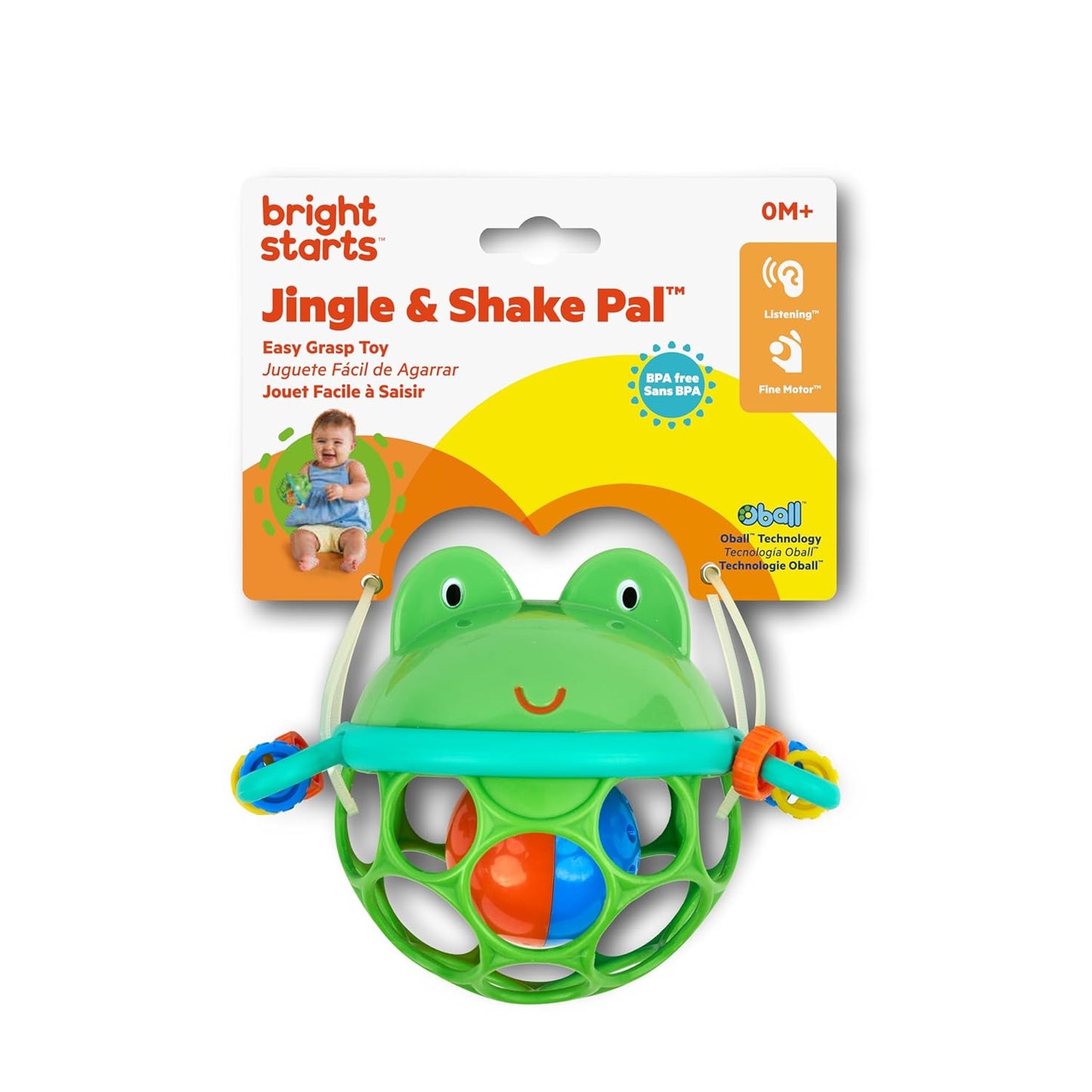 Bright Starts Oball Musical Toy, Jingle & Shake Pal, BPA-Free Easy-Grasp Baby Rattle Toy, Ages Newborn+