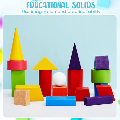 Deekin 18 Pcs Large 3D Shapes for Teaching Math Manipulatives Geometric Solids Blocks Montessori Learning Blocks Solid for Preschool Elementary Home School Supplies (3D Shape)