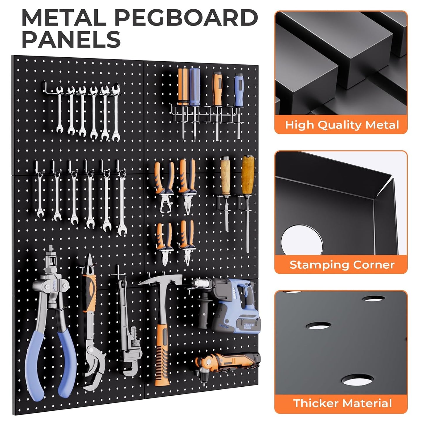 INCLY 70PCS Pegboard Wall Organizer, 4PCS Metal Peg Board Panels with 66PCS 1/4" Pegboard Hooks Accessories Kit, Black Peg Board for Walls Home, Garage Tool Storage, Workbench Organization