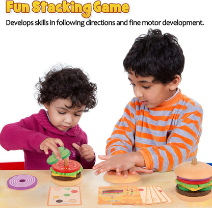 Aizweb Montessori Toys for 3 Year Old - Wooden Burger Stacking Toys for Toddlers and Kids Preschool, Educational Toys, Fine Motor Skill Toy, Blocks for Toddlers, Learning Toys