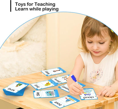 WJPC 55 Cards, 106PCS High Frequency First-Grade Sight Words Flash Cards, 1st Grade Phonics Learning Cards for 5,6,7,8 Years Ages Kids Boys, Girls Learn to Read, Write, Association, Sentence Making
