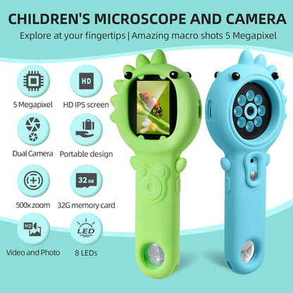 Kids Microscope – 500X Digital Pocket Handheld Microscope with Dual Cameras & Autofocus, STEM Educational Toy & Perfect Christmas Birthday Gift for Boys & Girls Ages 3 4 5 6 7 8 9 10(Pink)