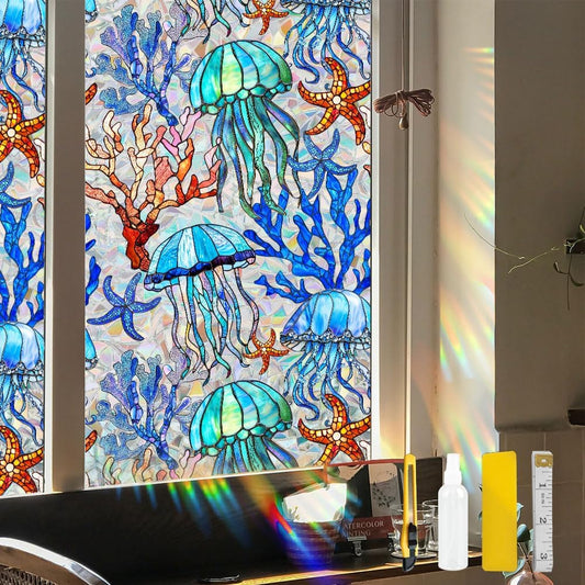 Flower Stained Glass Window Film Decorative Static Cling Stickers Sun Blocking Privacy Decals for Home Car White Lily