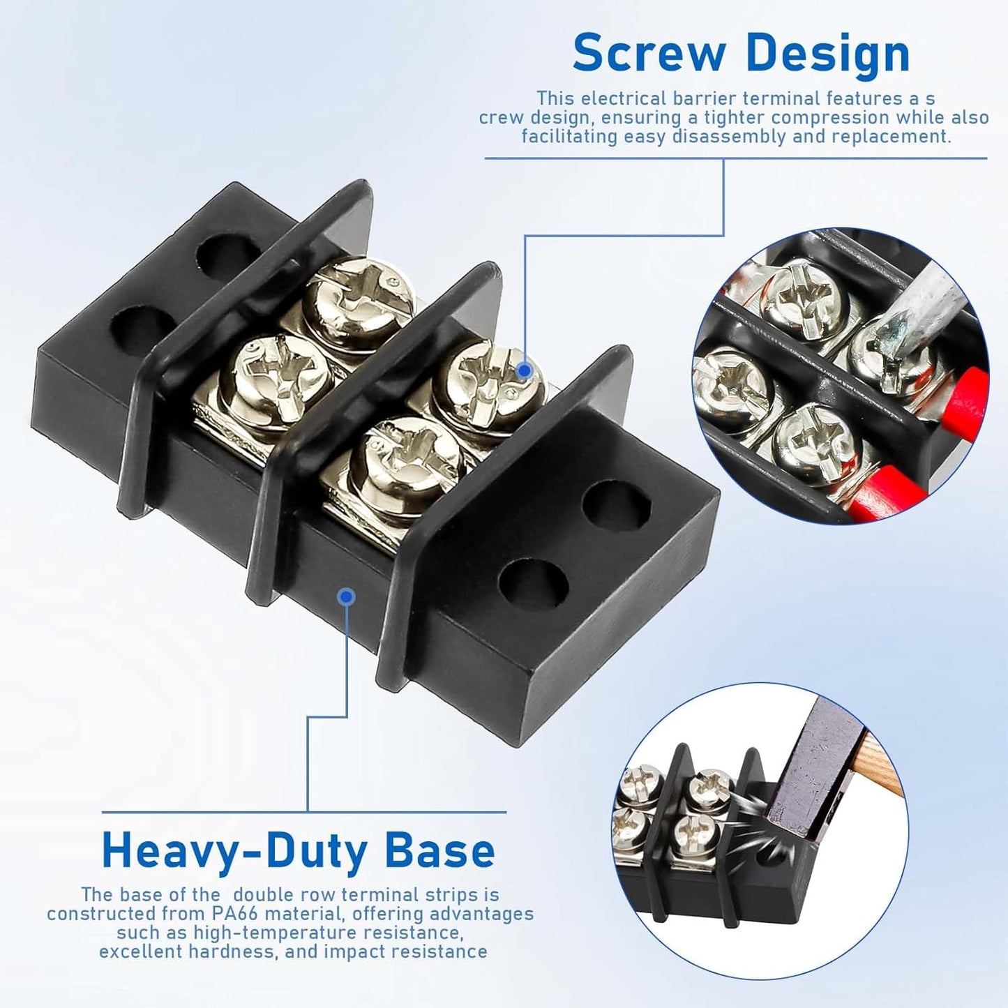 3sets 10 Position Terminal Strips， Dual Screw Terminals Block Strip with 16-14AWG Insulated Fork Wire Connectors for Electrical Wiring