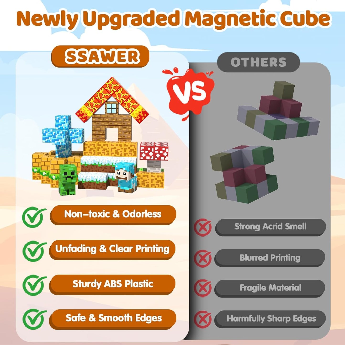 Magnetic Blocks Toys for Kids, 100 PCS Building Blocks Cubes, Stacking Magnetic Tiles Toys for Kids Toddlers Boys Girls Ages 3 4 5 6 7 8-12 Birthday Gifts Party Supplies (Underworld)