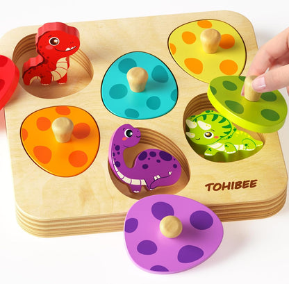 Wooden Puzzles for Toddlers 1-3, Dinosaur Matching Egg Puzzle Montessori Toys for 1 2 3 Year Old Boy Girl Gifts, Preschool Education Learning Toys