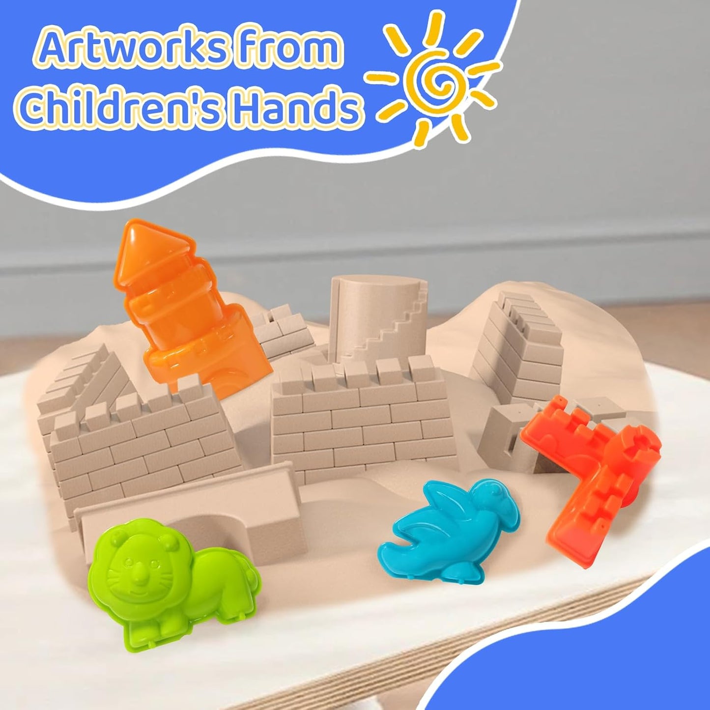 50 Ps Deluxe Sand Molds Tools Set, Sandbox Toddlers Toys, Beach Sand Castle Building, Indoor Outdoor Sensory Kids Play - Safari Animals, Mini Castles, Geometric Shapes Compatible with Any Molding