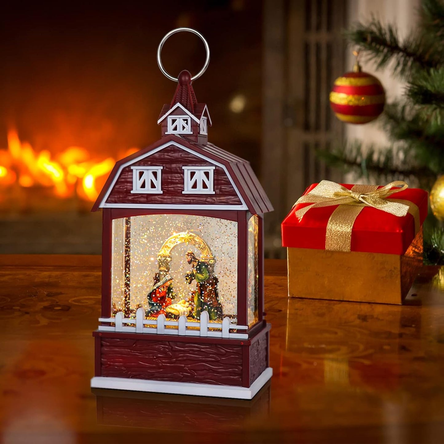 Eldnacele Musical Snow Globe Lantern with Timer, Lighted USB/Battery Operated Swirling Singing Water Glittering Lantern, Snow Globes for Adults and Kids Christmas Decoration- Santa