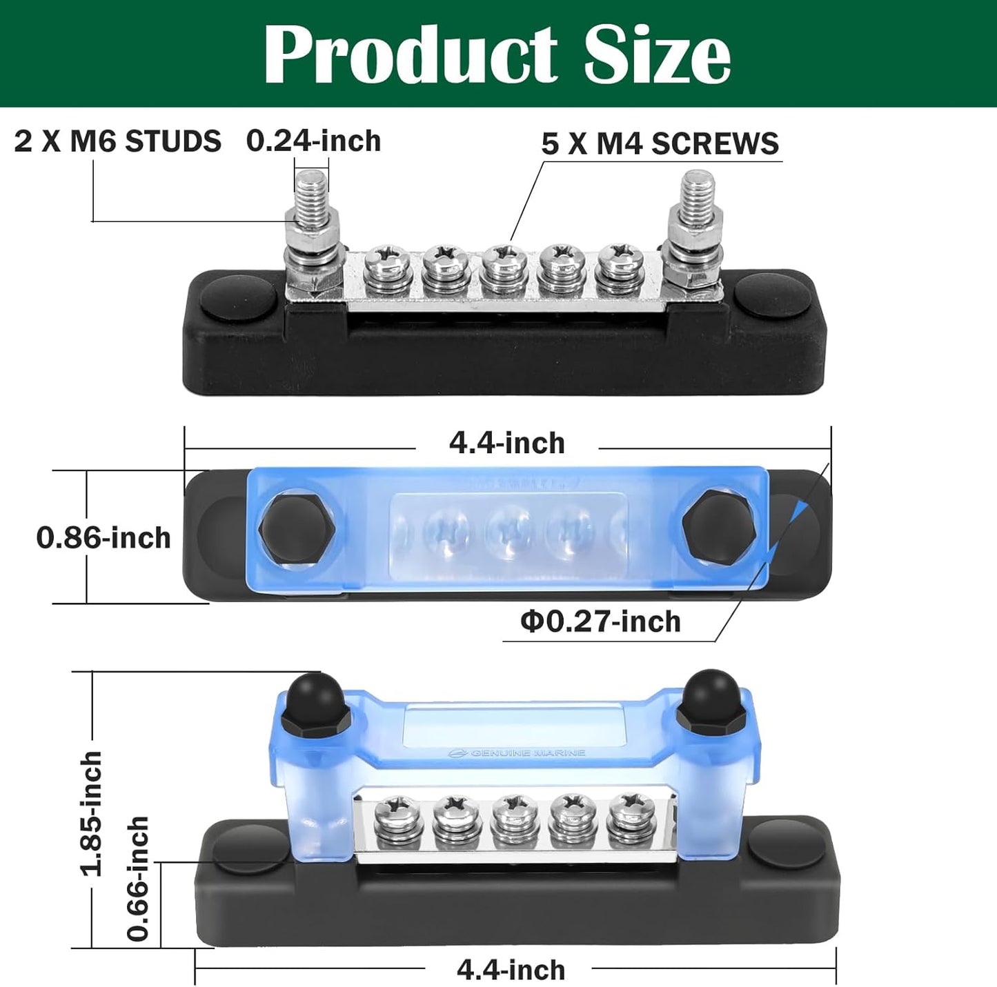 LENKRAD Ground Bus Bar 12V Marine 150A Battery Terminal Block Waterproof Power Distribution Block with 2 x M6 Post,10 x M4 Terminal Screws Negative Buss Bar for RV - 2Pcs