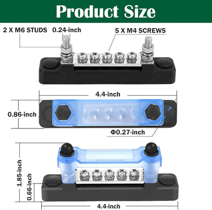 LENKRAD Ground Bus Bar 12V Marine 150A Battery Terminal Block Waterproof Power Distribution Block with 2 x M6 Post,10 x M4 Terminal Screws Negative Buss Bar for RV - 2Pcs