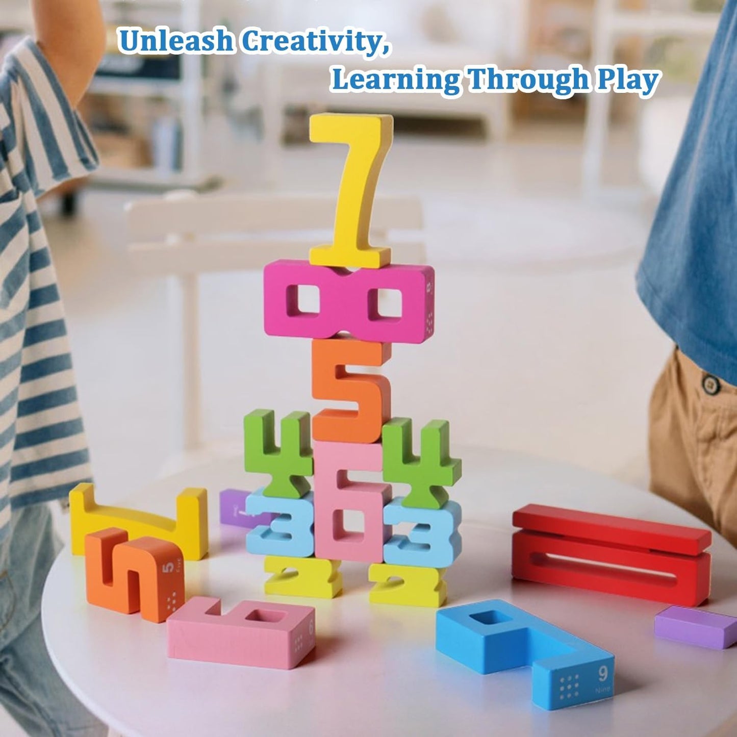 Xgmadiles Montessori Math Blocks for Kids Ages 3-8 | 20PCS Wooden STEM Learning Toys with Balance Game | Self-Checking Number Puzzles & Counting Cubes | Toddler Educational Building Set