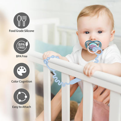 Toy Straps for Baby, Pacifier Holder Clip with Self-Adjusting Bayonet, Pure Silicone Material Without BPA; Can Be Used for Teethers, Feeding Bottles, Toys, Baby Cribs, High Chairs(5PS)