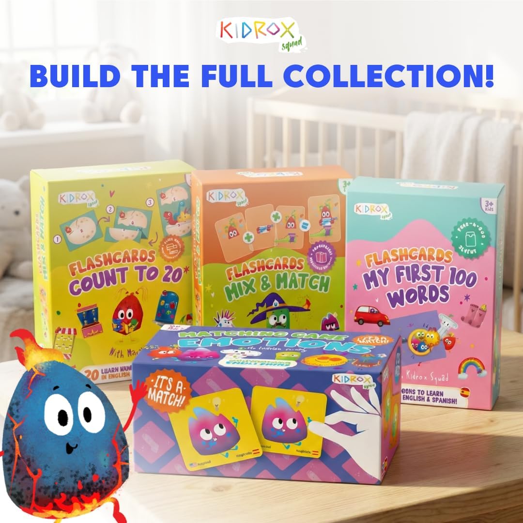 Kidrox Squad Alphabet Flashcards for Kids – 26 Slide-Reveal Cards in English & Spanish | Magic Pull-Tab Bilingual Learning Game for Toddlers & Preschoolers Age 3+