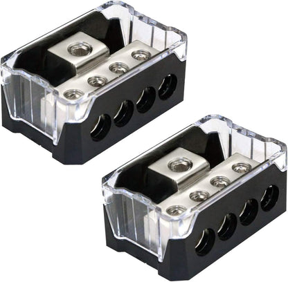 3 Way Power Distribution Block, 0/2/4 AWG Gauge in, 4/8/10 Gauge Out, Car Audio Stereo Amp Distribution Connecting Block for Audio Splitter (1x0GA+3x4GA) 2 Pack